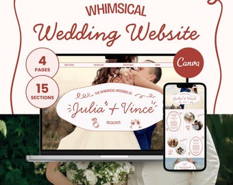 Whimsical Doodle Canva Wedding Website, Red Retro Wedding Website, Online RSVP, Digital Wedding Invite, Save The Date, Responsive, RWHIM