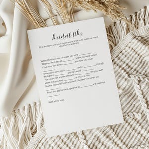 Plantilla de juego minimalista de Mad Libs para despedidas de soltera, imprimible, divertida tarjeta de juego para despedidas de soltera, editable, juego de historia de amor para parejas, Mad Libs para despedidas de soltera