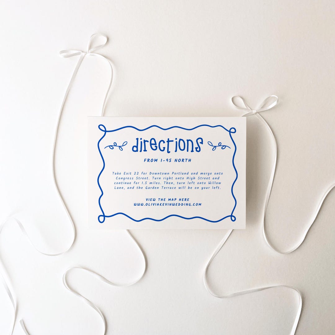 Blue Retro Directions Card Template, Printable Hand Drawn Location ...