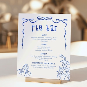 Blue Whimsical Bar Menu Template, Illustration Wedding Bar Sign, Printable Wedding Drink Menu, Quirky Bar Signage, Canva Template, BWHIM