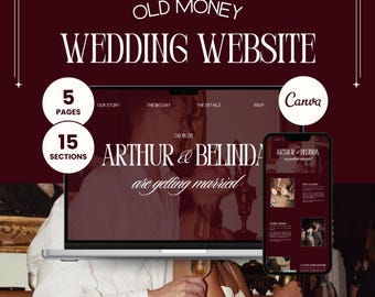 Elegant Burgundy Canva Wedding Website Template Minimalist Wedding Website Online RSVP Digital Wedding Invite Save The Date Responsive, OMWB