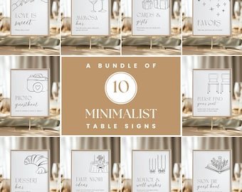 Minimalist Bridal Shower Table Sign Bundle Templates Printable Chic Wedding Shower Signage Editable Boho Elegant Simple Tabletop Signs