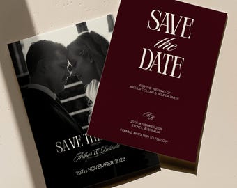 Burgundy Save The Date Wedding Template, Editable Luxury Save Our Date Invitation, Elegant Wedding Announcement, Canva Wedding Invite, OMWB