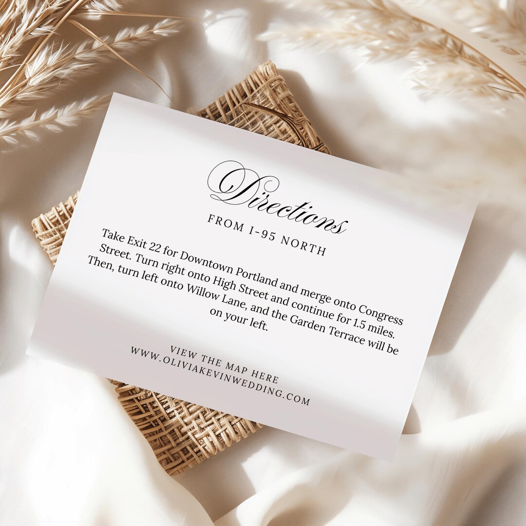 Minimalist Directions Card Template, Printable Location Enclosure Note ...