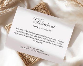 Plantilla minimalista de tarjeta de instrucciones, nota imprimible para adjuntar ubicación, tarjeta de inserción para boda, tarjeta elegante con detalles de recepción, MWB01