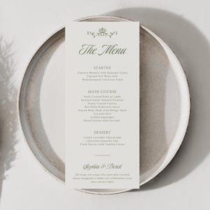 Sage Green Wedding Menu Template, Elegant Greenery Dinner Menu, Reception Table Menu Card, Boho Tall Menu, Botanical Slim Menu, GWB01