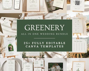 Greenery Wedding Invitation Bundle Template, Boho Editable Wedding Signs, Complete Wedding Invite Set, Wedding Stationery Kit, GWB01