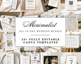 Elegant Wedding Bundle Templates, Old Money Wedding Stationery Set, All in One Minimalist Wedding Invitation Kit, Editable Canva, MWB01