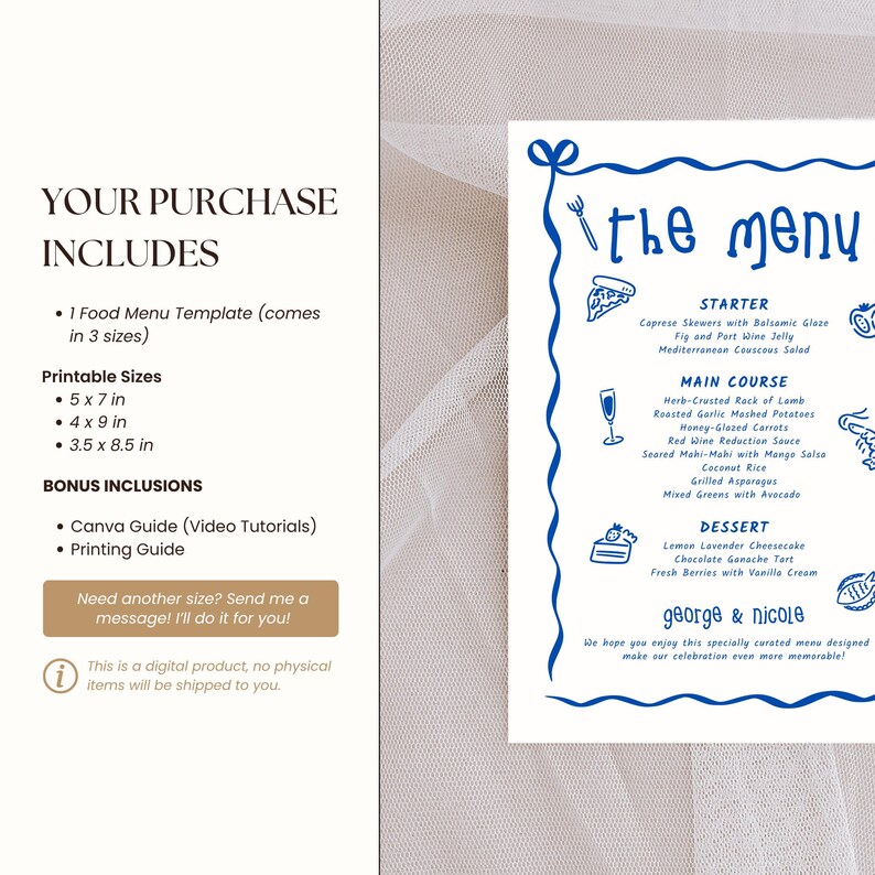 Section Hand Menu Whimsical Wedding Menu Template, Hand Drawn Dinner Menu, Reception ...