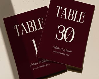 Burgundy Wedding Table Numbers Sign Template Printable 30 Table Numbers Editable Elegant Table Number Cards Classic Wedding Table Sign, OMWB