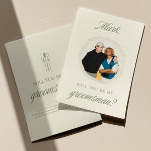 Modèle de carte modifiable pour proposition de garçon d'honneur, faire-part d'homme d'honneur vert sauge, rétro Will You Be My Groomsman, invitation d'homme d'honneur moderne, GWB01
