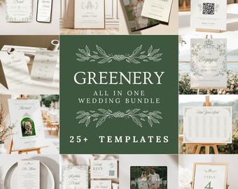 Sage Green Complete Wedding Bundle Templates, Botanical Garden Wedding Stationery Set, All in One Wedding Invitation Kit, Canva Design GWB01