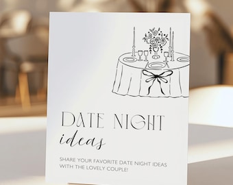 Minimalist Date Night Ideas Sign Template Modern Date Night Ideas Tabletop Signage Editable Boho Bridal Shower Wedding Date Night Card Sign