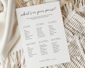 Was ist in Ihrer Geldbörse Spielvorlage Druckbare Geldbörse Suche Hen Party Karte Bearbeitbar Minimalistisch Brautparty Spiel Junggesellinnenparty Aktivität