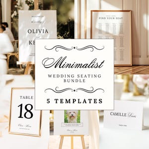 Modelo de Kit de Casamento Minimalista, Placa de Boas-Vindas Editável, Mapa de Assentos Grande, Números de Mesa, Cartões de Lugares para Decoração, Recepção de Casamento, MWB01