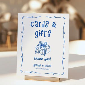 Hand Drawn Cards and Gifts Sign Template, Editable Whimsical Wedding Gift Signage, Printable Cute Wedding Table Sign, Canva Design, BWHIM