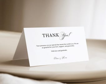 Minimalistische Hochzeit Dankeskartenvorlage, Script Hochzeit Serviettennotiz, bearbeitbares Dankeschön, Gedeck Danke, MWB01