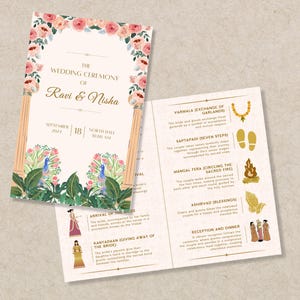 Programa de casamento hindu, programa de cerimônia de casamento gujarati, convite de casamento indiano, convite de casamento sikh, cartão de cronograma de casamento punjabi