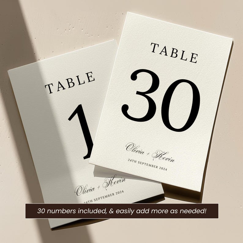Minimalist Wedding Table Numbers Sign Template, Printable 30 Table ...