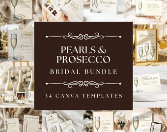 Pearls and Prosecco Bridal Shower Invite Bundle White Pearls & Prosecco Wedding Shower Games Elegant Champagne Bridal Party Invitation Set