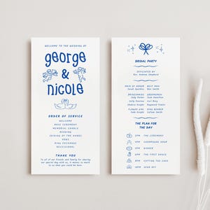 Whimsical Wedding Program Template, Playful Wedding Timeline Card, Editable Wedding Details, Blue Wedding Itinerary Canva, BWHIM