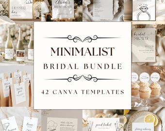 Minimalist Bridal Shower Invite Bundle Neutral Boho Wedding Shower Games Elegant and Classy Bridal Party Invitation Set