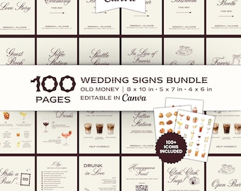 Old Money Wedding Sign Templates, Elegant 100 Editable Reception Signs Bundle, Printable Minimalist Wedding Signage Set, Classic Table Signs