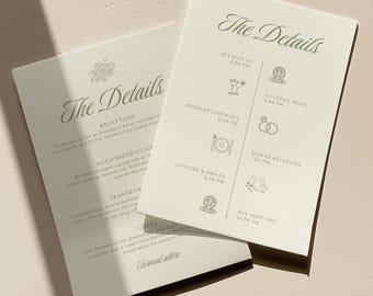 Greenery Wedding Details Card Template, Editable Sage Green Wedding Ceremony Timeline, Boho Wedding Info Card, Wedding Itinerary Card, GWB01