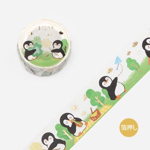 Cinta Washi BGM - 20 mm - Pingüino de picnic - Lámina dorada - 1 ud