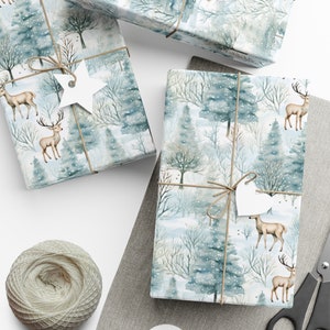 Whimsical Reindeer Forest Gift Wrap | Holiday Gift Wrap | Satin Wrapping Paper | Christmas Gift Wrap