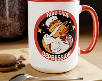 TAKE THAT DEPRESSION inspired Mug, Hazbin Hotel, Lucifer