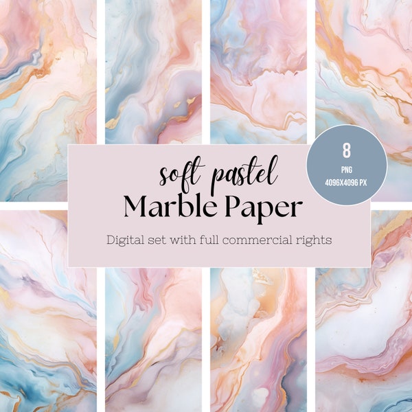 Soft pastel marble digital paper | alcohol ink digital paper | digital pastel background | colorful background | pale blue, blush pink paper