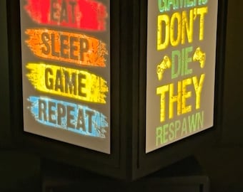 AuraFrame 360 Gaming Lamp – Eat Sleep Game Repeat LED Room Decor