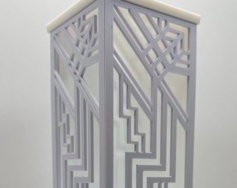 Vintage-Inspired Art Deco Table Lantern, Geometric Design Desk Light, Elegant Home Decor Lighting - White