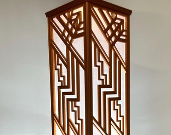 Vintage-Inspired Art Deco Table Lantern, Geometric Design Desk Light, Elegant Home Decor Lighting - Copper