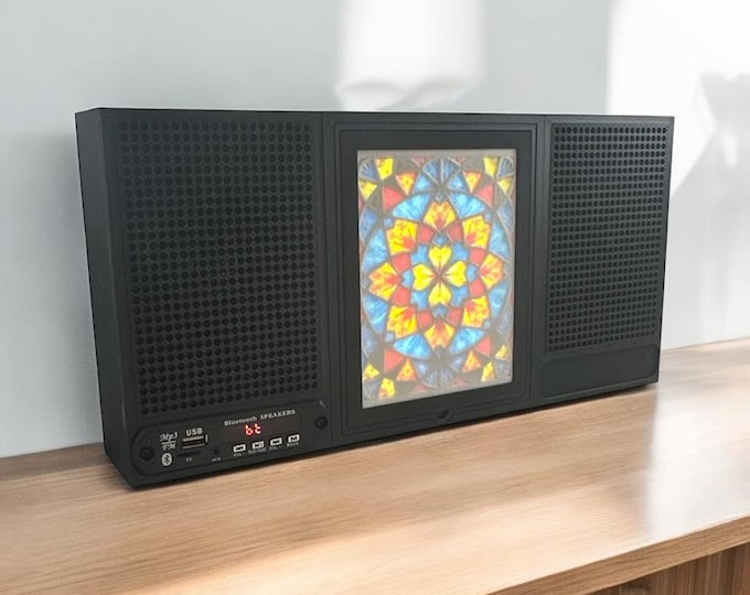 Featured listing image: AuraFrame LitBox – Rechargeable Bluetooth Speaker, FM Radio, MP3 Player & Lithophane Display | Retro Boombox Frame with Light-Up Art