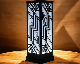 Decorative Light, Vintage Art Deco Table Lantern, Geometric Desk Light, Retro Home Decor, Ambient Accent Lamp, Elegant Nightstand Lighting