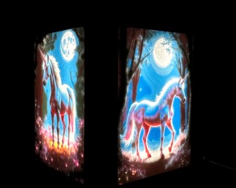 Illuminated Mythical Creature Lantern – Unicorn AuraFrame Cube | Color Lithophane Art Lamp