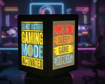 AuraFrame 360 Rotating Gaming Lamp – 4 Interchangeable Panels, LED Room Decor