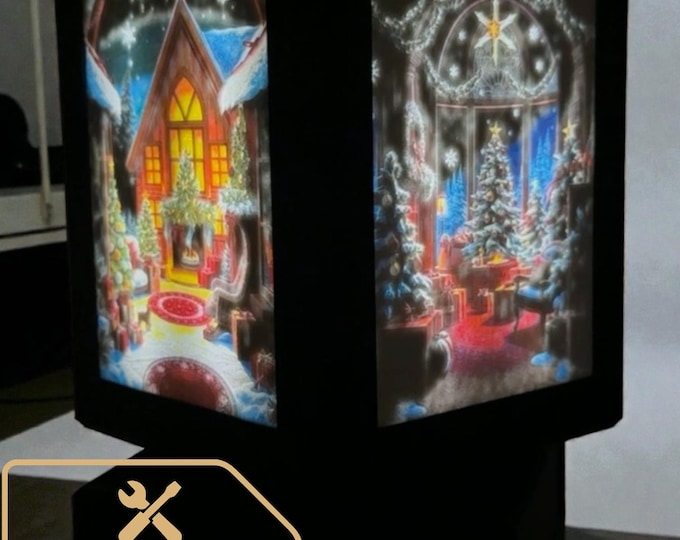 Featured listing image: Christmas Light Box Decor – Spinning Holiday Decoration with Interchangeable Art Panels