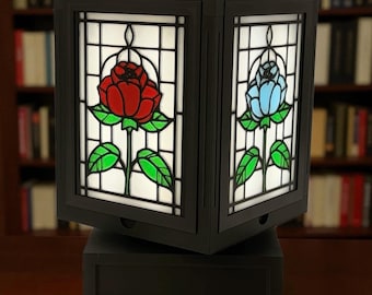 Stained Glass Rose Light Box: Rotating Floral Lithophane Night Light