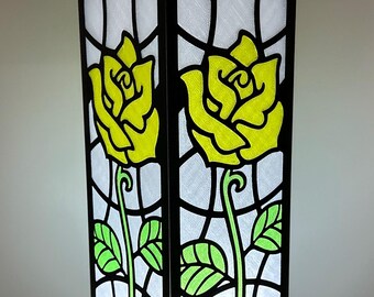 Stunning Stained Glass Yellow Rose Lantern - Decorative Light - Perfect for Home Decor and Gifts