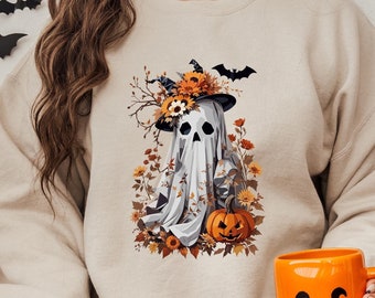 Pumpkin Ghost Halloween Shirt, Retro Comfort Halloween T-shirt, Funny Tee For Spooky Season, Halloween Gifts, Halloween Ghost Sweatshirt