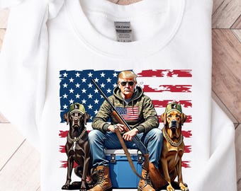 Trump Flag Hunting Dogs - Hoodie Hoodie, Trump Camo Shirt, Gift for Hunters, Hunting Season, Duck Hunting, Deer Hunting, Trump MAGA Hoodie