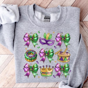 Mardi Gras Coquette Bow Sweatshirt, Mardi Gras Hoodie, Louisiana Mardi Gras Sweater, Fat Tuesday Shirt, New Orleans Shirt