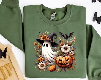 Pumpkin Ghost Halloween Shirt, Retro Comfort Halloween T-shirt, Funny Tee For Spooky Season, Halloween Gifts, Halloween Ghost Sweatshirt