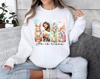 He is Risen Easter Cross Sweatshirt, Christian Easter Sweatshirt, Jesus Easter Shirt, Religious Shirts, Kids Easter Shirts for Gift