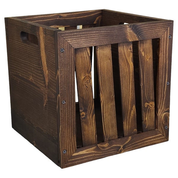 Wooden Crate Wood Storage Box Rustic Shelf Cube Slatted 12" x12" x11.75"  Storage Square