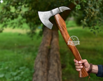 Viking Axe Handmade: Damascus Hand Forged Tomahawk Hatchet Axe for Camping Hunting, Double Edge Battle Axe- Gift for Men, Husband, Boyfriend