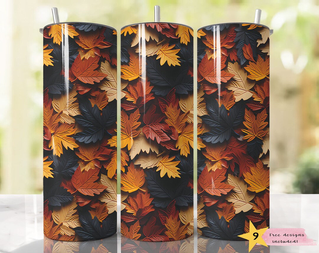 20 Oz Skinny Tumbler Sublimation Design Autumn Fall Leaves Tumbler ...